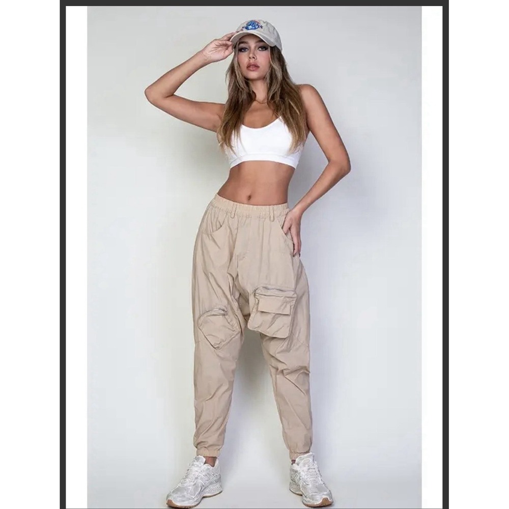Rehab Lab Drop Crotch Harem Cargo Pants Tan Parachute‎ Utility Size Medium